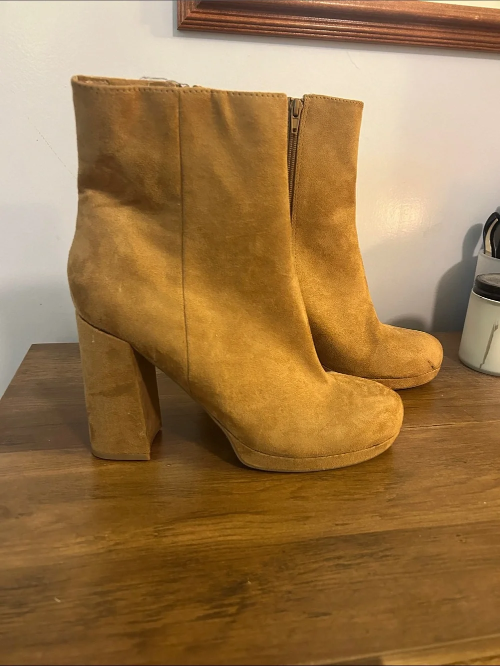 Women’s Tan Suede Block Heel Ankle Boots